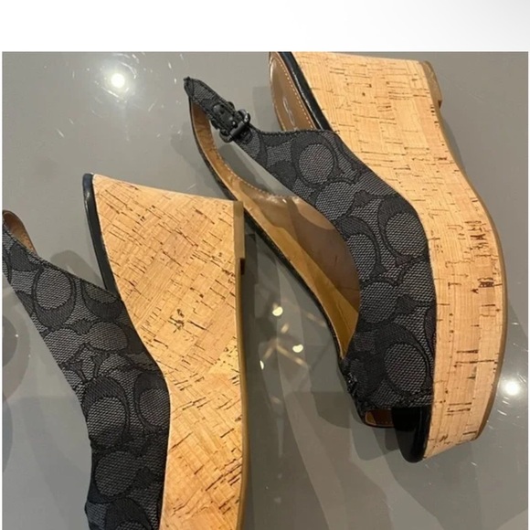 Coach Black Patterned Open-Toe Heels - Picture 2 of 6